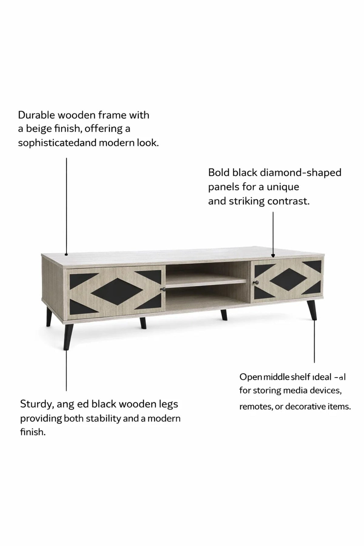 Stylish Beige TV Unit 180cm Modern Media Console with Geometric Storage for Large Living Rooms