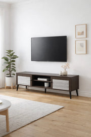 Brown & Grey TV Stand √ê 160x40x45 cm Modern Plasma Table with Cabinets & Shelves