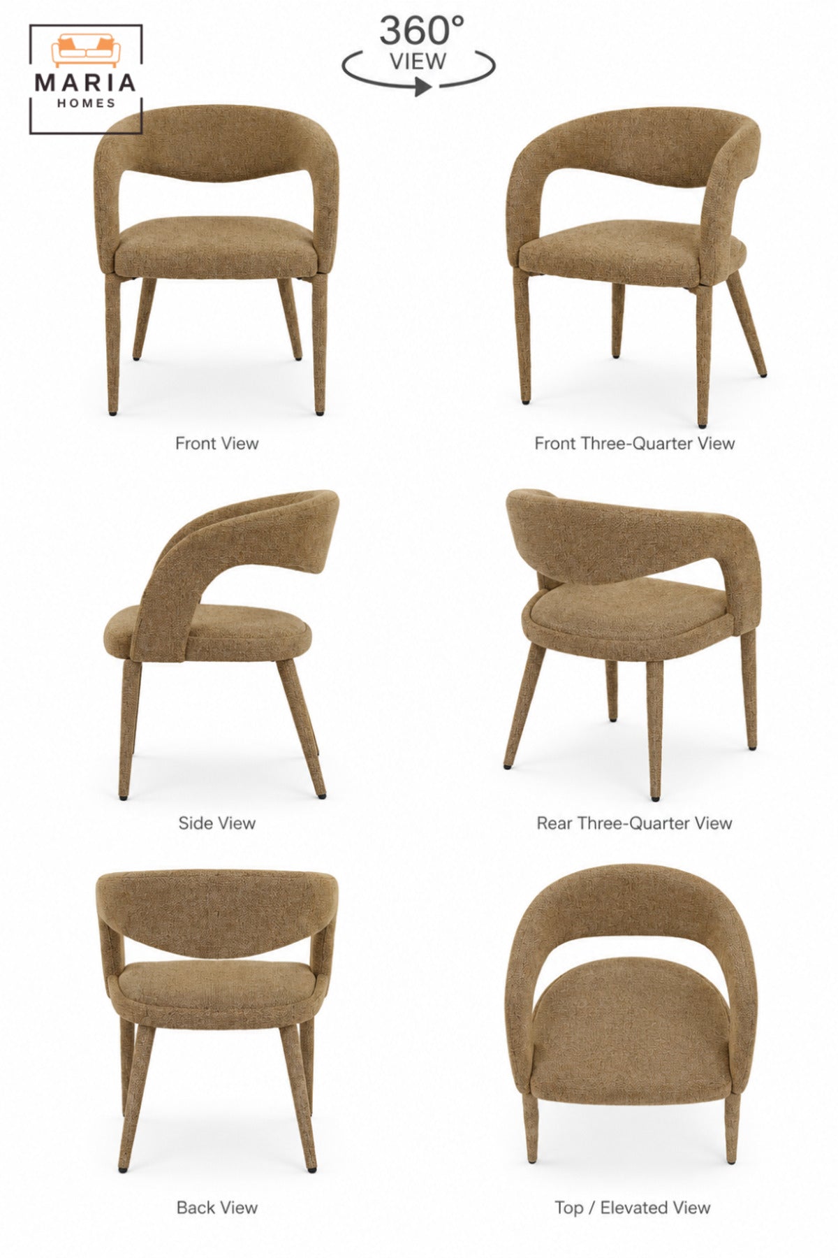 Modern Brown Upholstered Dining Chair with Curved Open Backrest, Padded Seat and Contemporary Design for Dining Room, Kitchen, Café & Restaurant