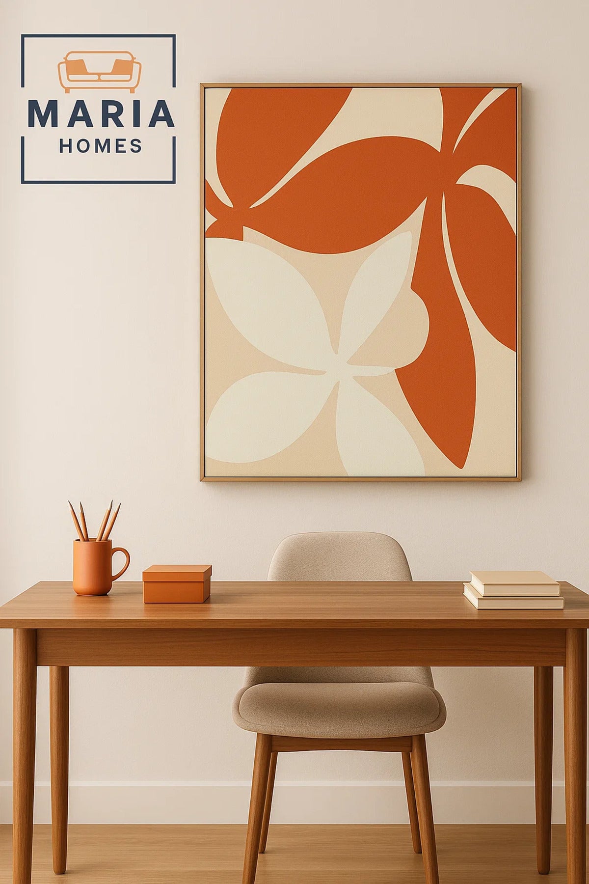 Bold Abstract Leaf Wall Art in Red and White Tones-size 80*120 CM
