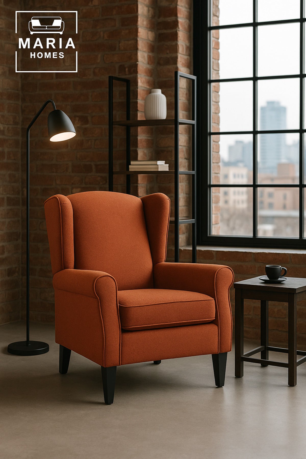 Orange Wingback Armchair Ð Modern Accent Chair with High Back and Soft Cushion