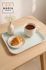 Rectangular Plastic Serving Tray with Aqua Blue Leaf Pattern
