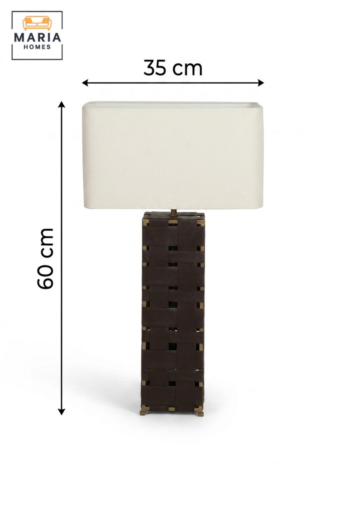 Luxury Woven Leather Table Lamp with White Rectangular Fabric Shade and Dark Brown Textured Base for Bedroom, Living Room, Office, Hotel and Bedside Décor