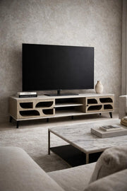 Modern Beige TV Stand Media Console 180cm with Storage for Living Room Entertainment Center Unit