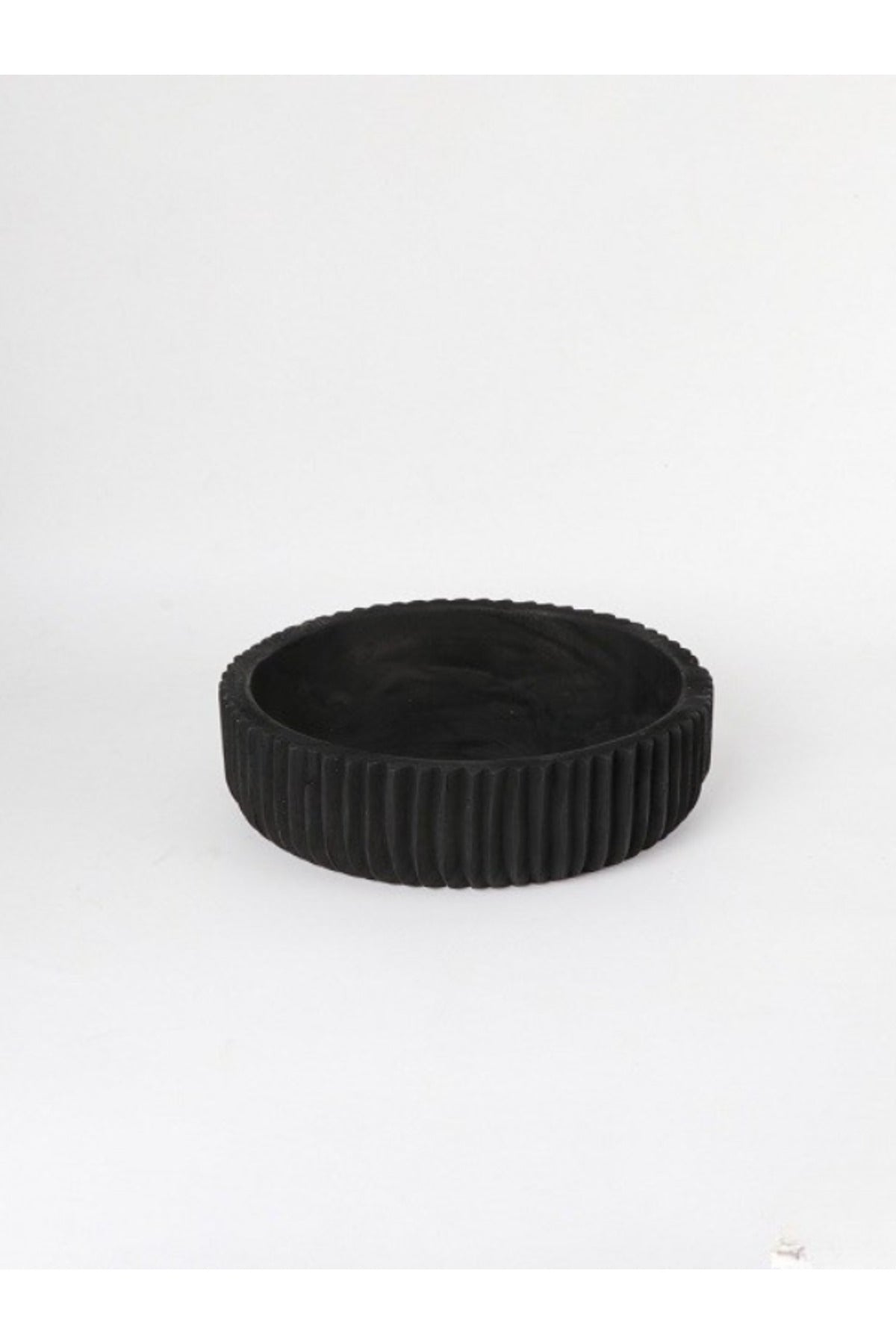 Black Wooden Ribbed Decorative Bowl Ð Modern Table Centerpiece