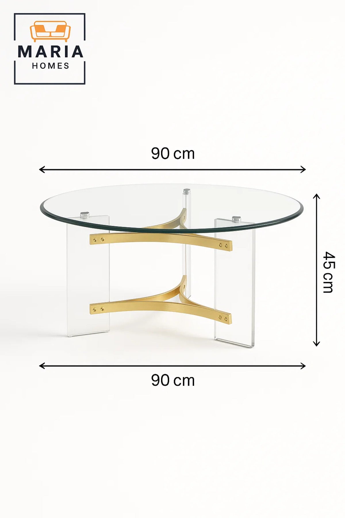 Luxury Round Glass Coffee Table 90_90_45 cm with Gold Stainless Steel and Acrylic Base