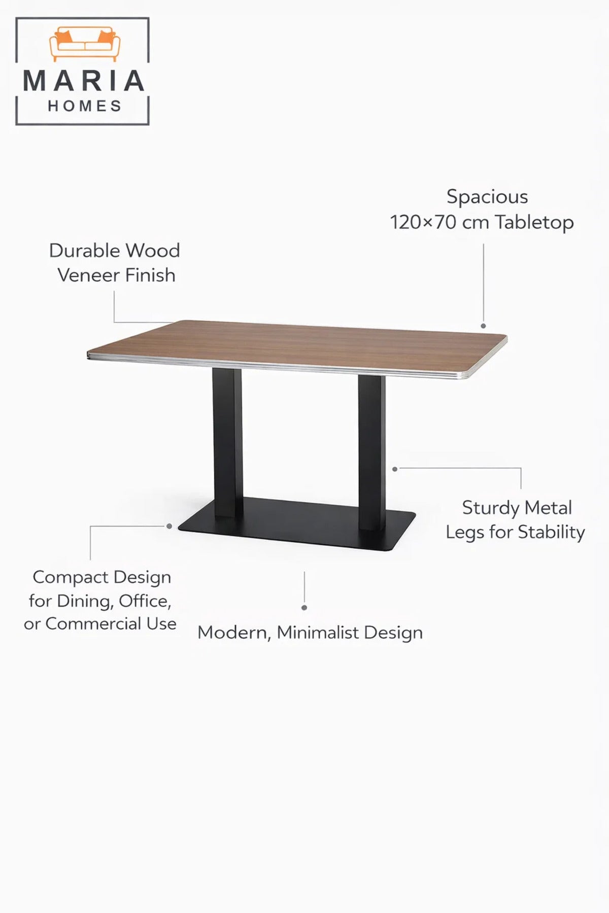 Brown Wooden Table 120_70_74 cm Ð Modern Rectangular Table with Black Metal Base