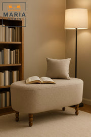 Large Oval Beige Ottoman with Wooden Turned Legs