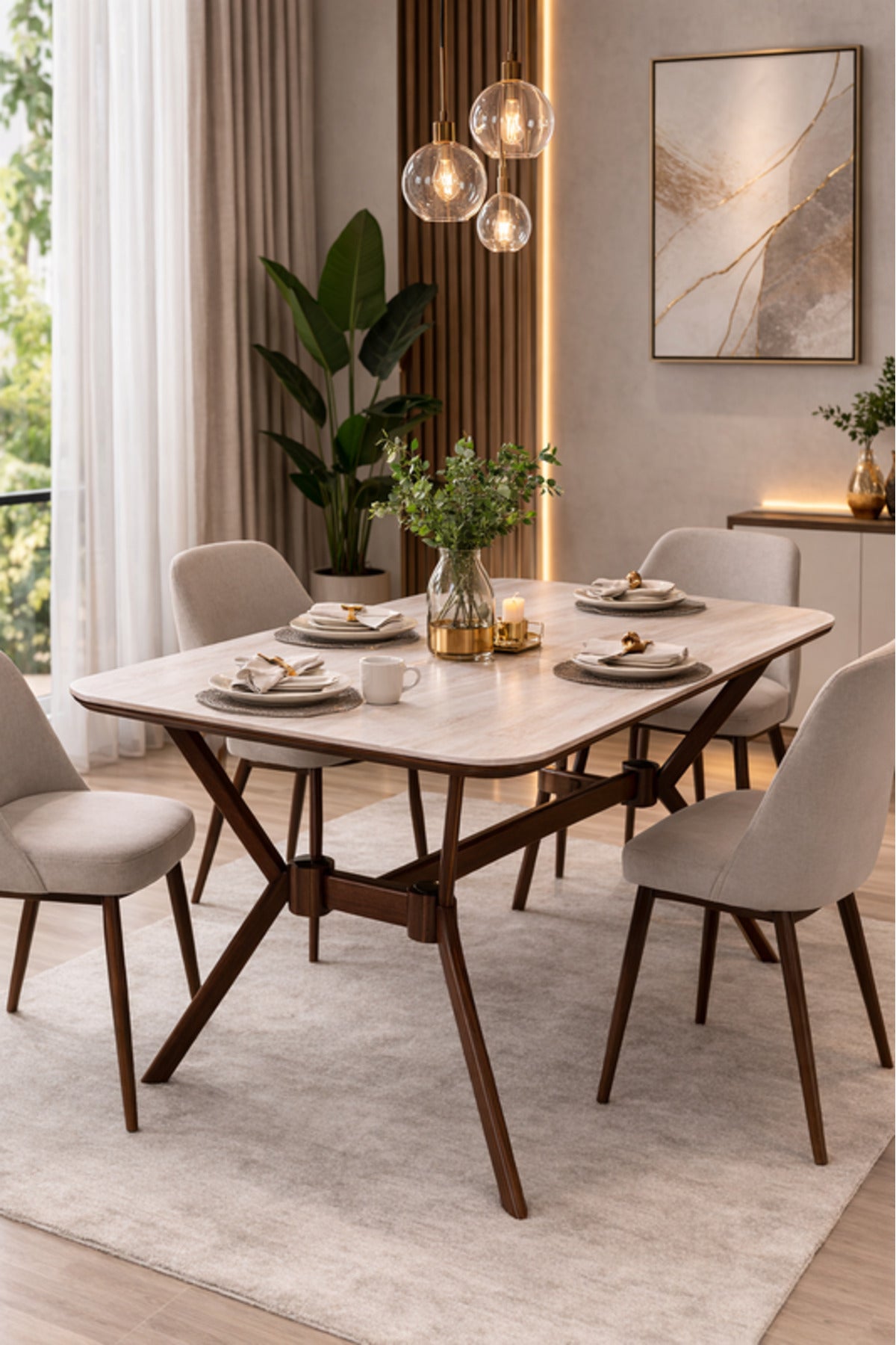 Elegant Brown Side Table with Wooden Legs, 130x80x75 CM elegant brown side Dinner