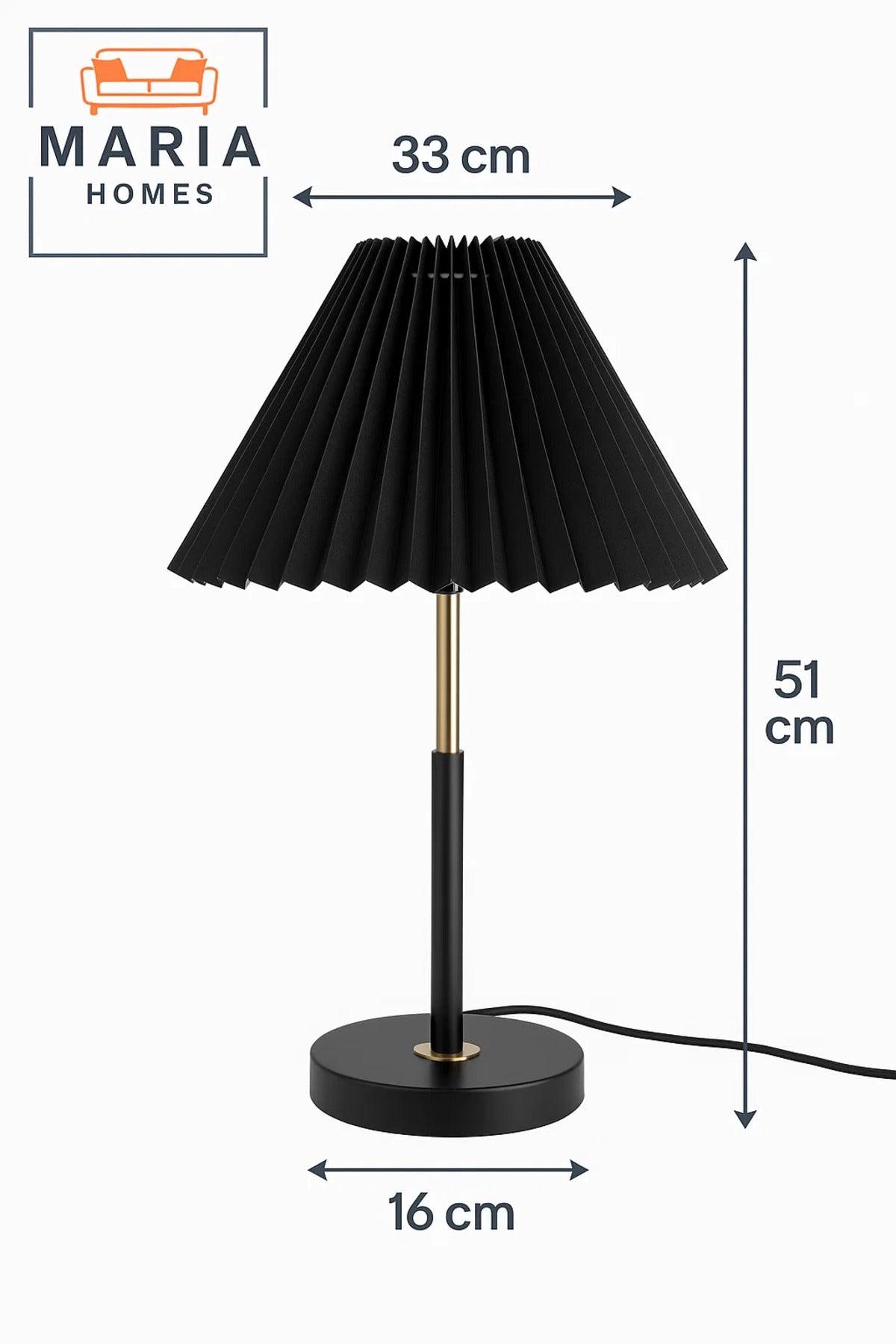 Black Table Lamp with Pleated Shade
