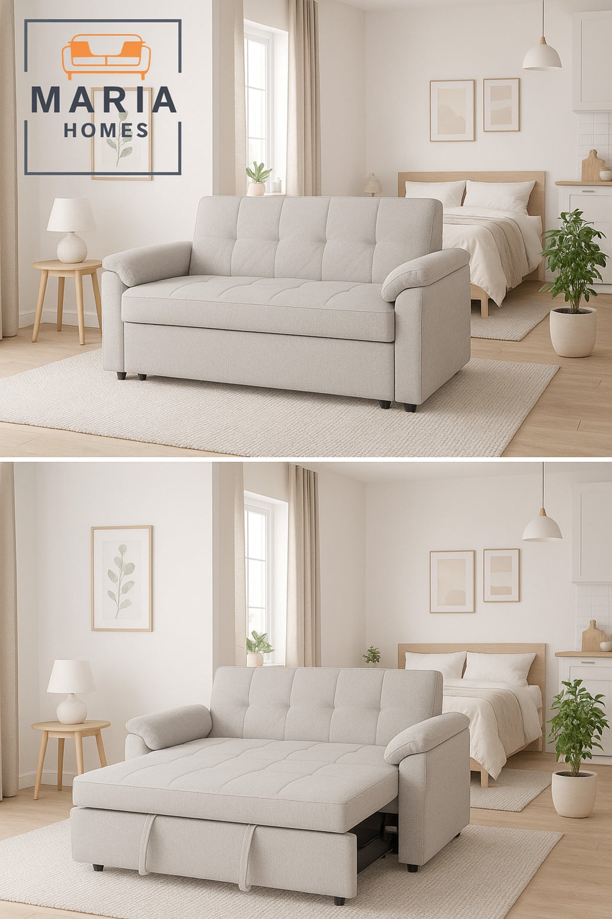 Light Gray Sofa Bed Ð Modern Convertible Pull-Out Couch for Living Room & Guest Space