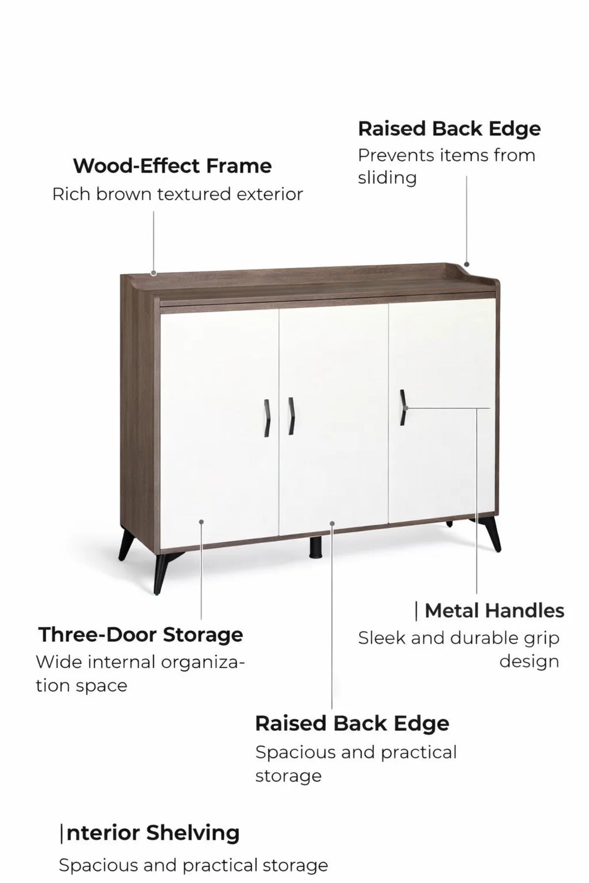 Modern Brown and White Shoe Cabinet Three Door Storage Organizer for Entryway Hallway 120x35x95cm