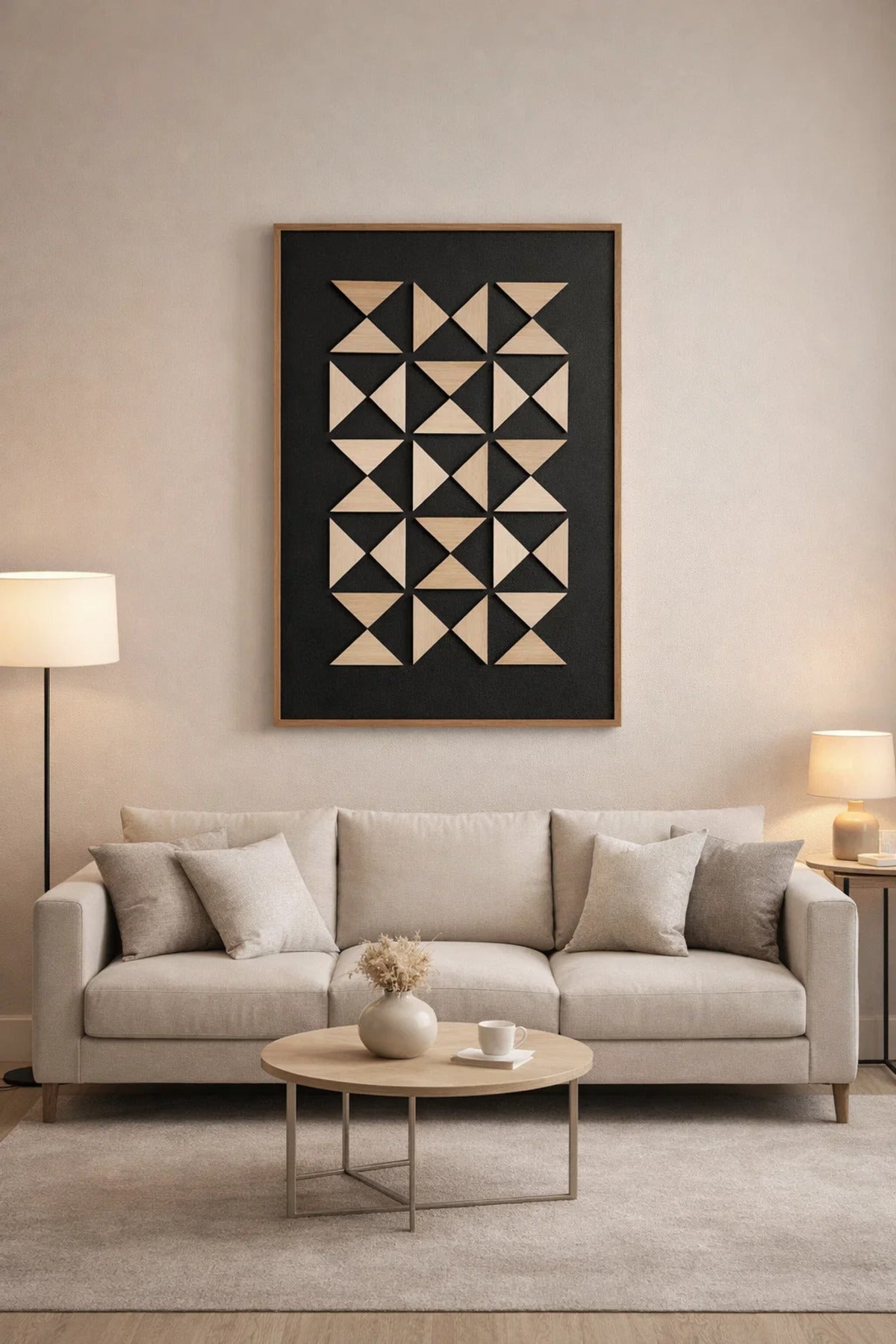 Modern Geometric Wooden Wall Art 120x80cm Large Abstract 3D Framed Panel for Living Room Decor