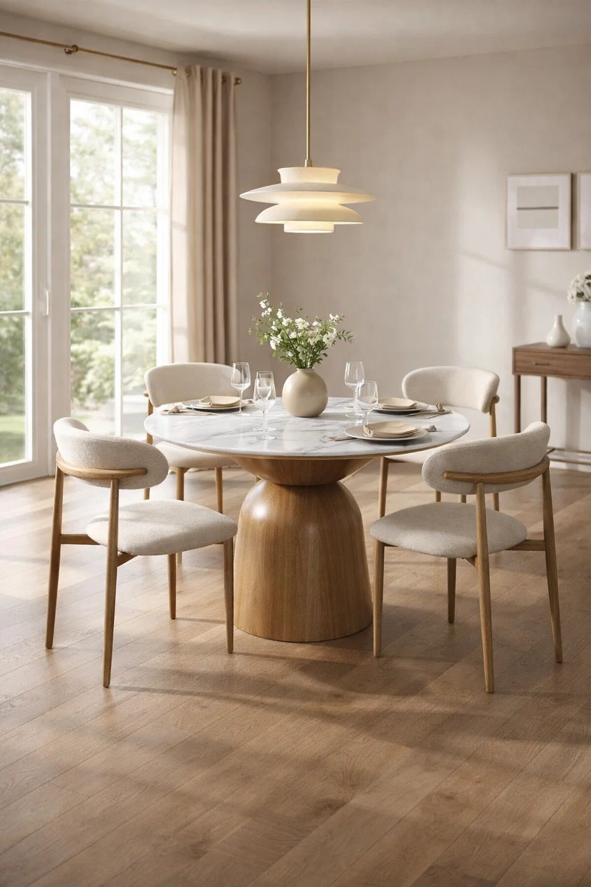 White Ceramic Dining Table Set with 4 Chairs Ð 100_100cm