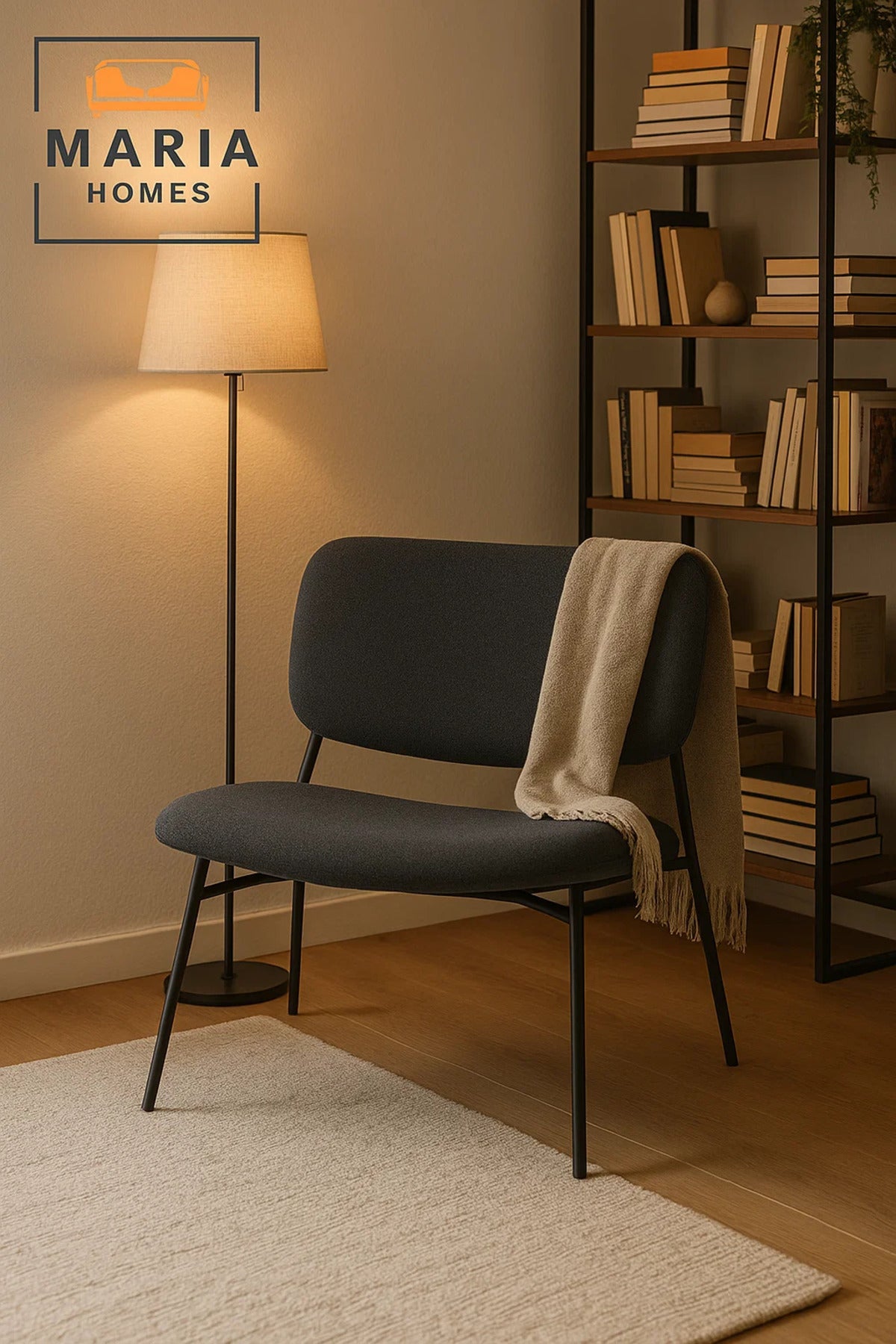 Modern Charcoal Lounge Chair with Metal Frame