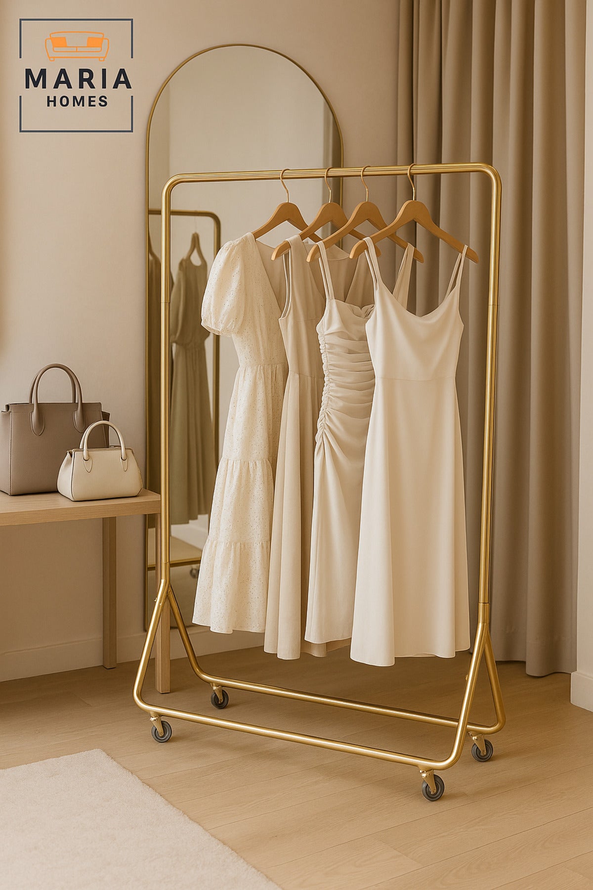 Gold Clothing Rack 170_120 cm Ð Heavy Duty Garment Stand with Wheels for Clothes & Dresses