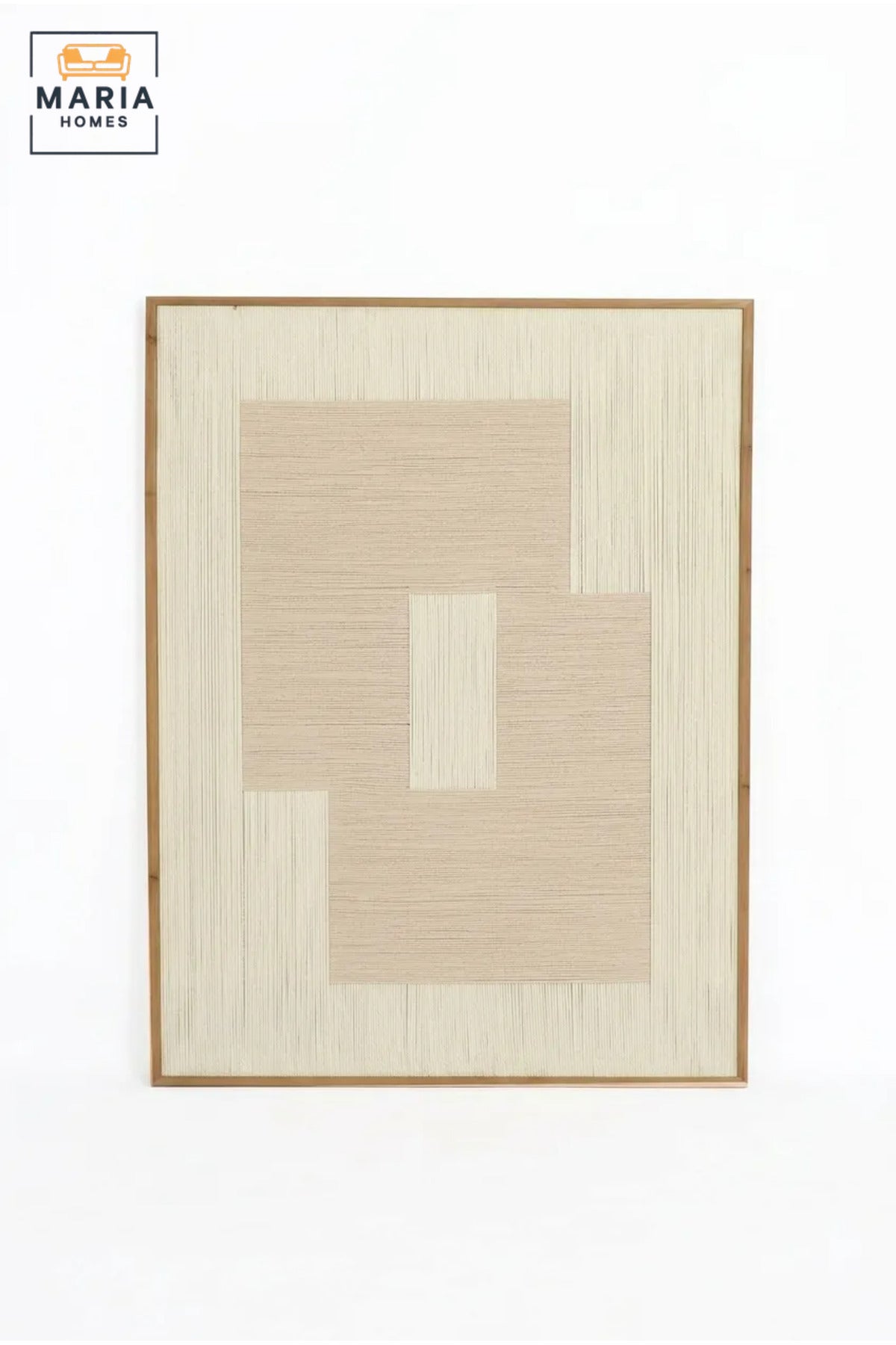 Modern Abstract Textured Wall Art with Natural Wood Frame, Beige and Cream Geometric Canvas Print for Living Room, Bedroom, Hallway and Office Décor