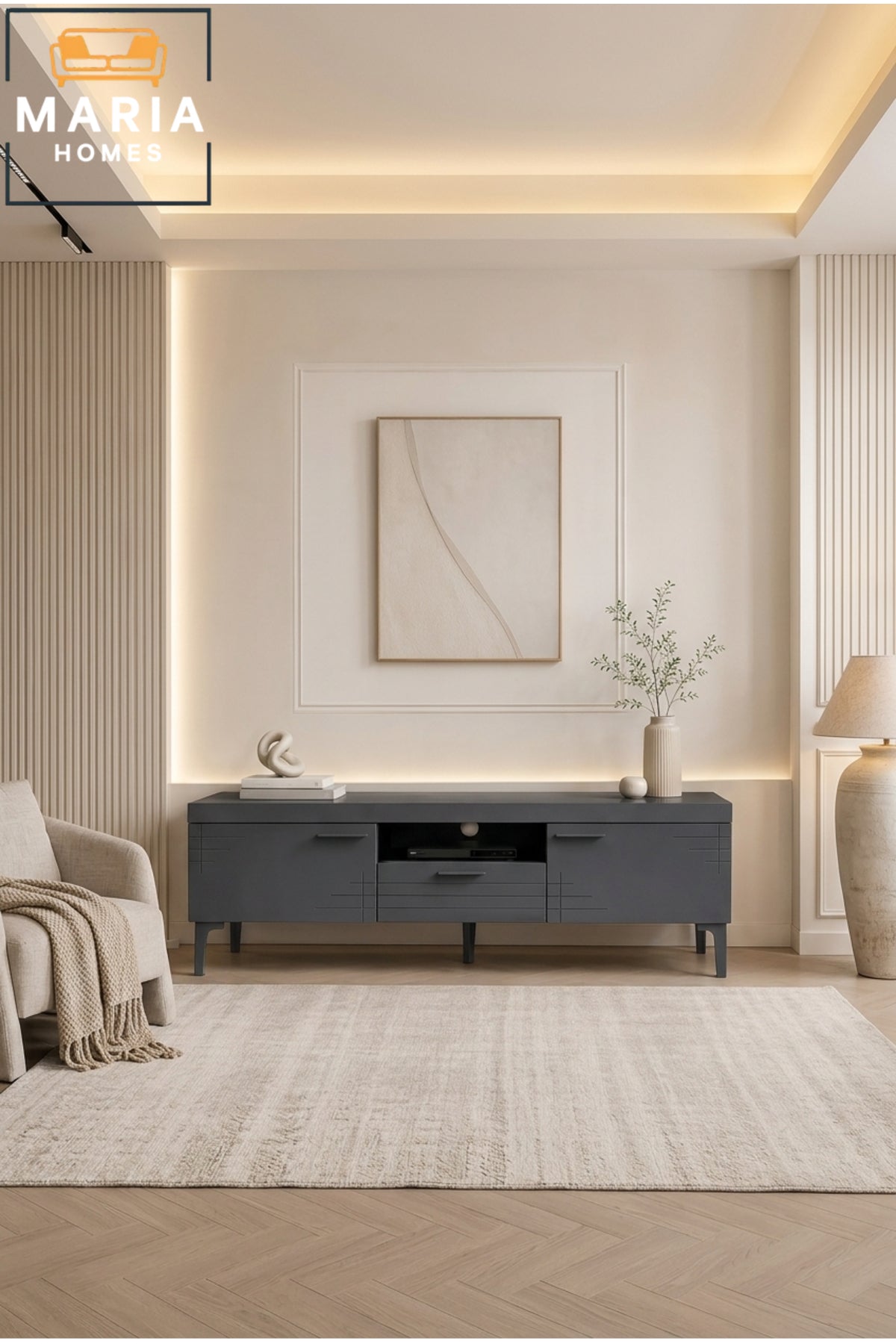 Modern TV Unit Entertainment Center with Storage Drawers Media Console TV Stand Grey