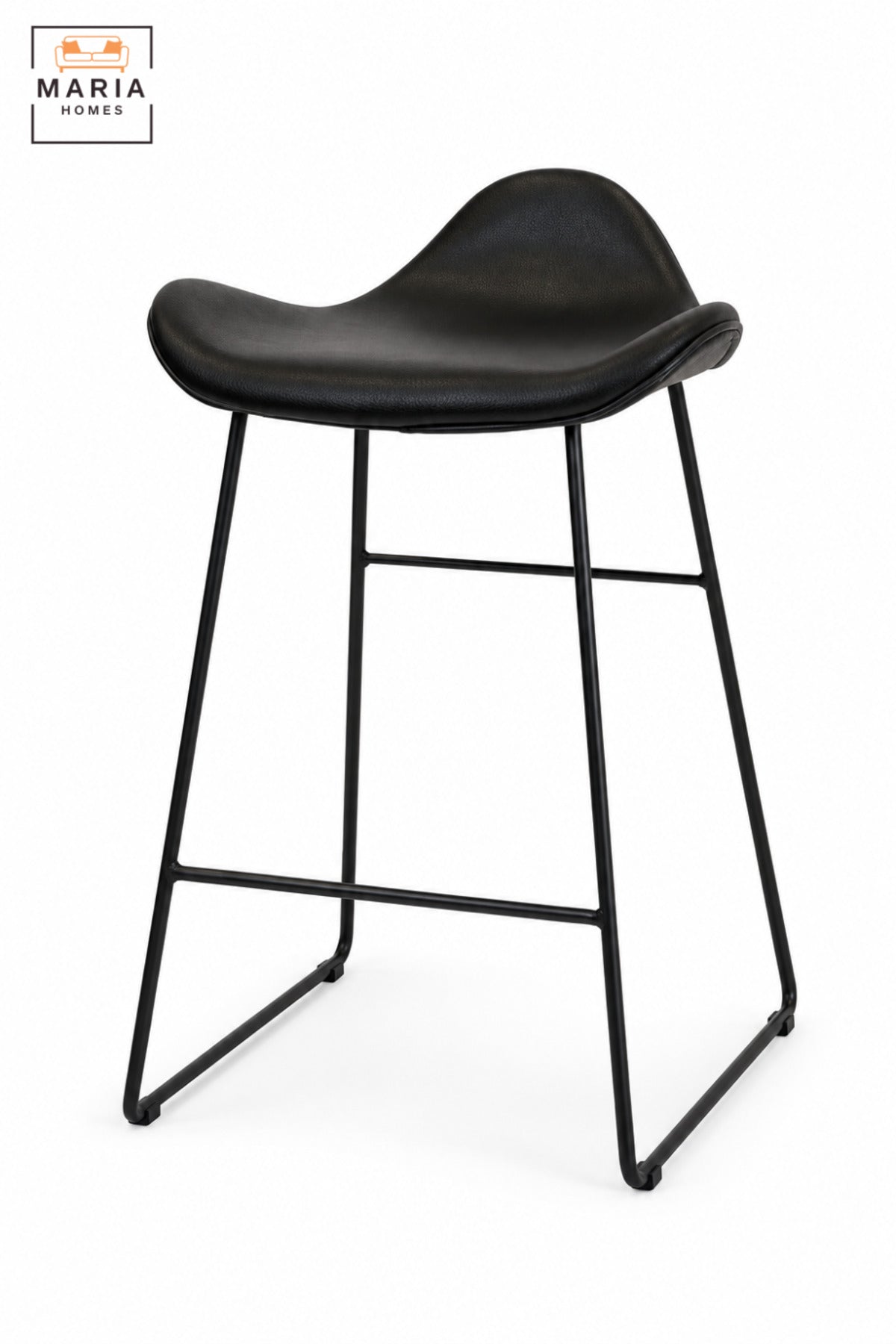 Black Bar Chair | Modern High Bar Chair with Curved Padded Seat, Low Back Support & Slim Frame for Kitchen Counter, Café and Home Bar 60x47x45cm