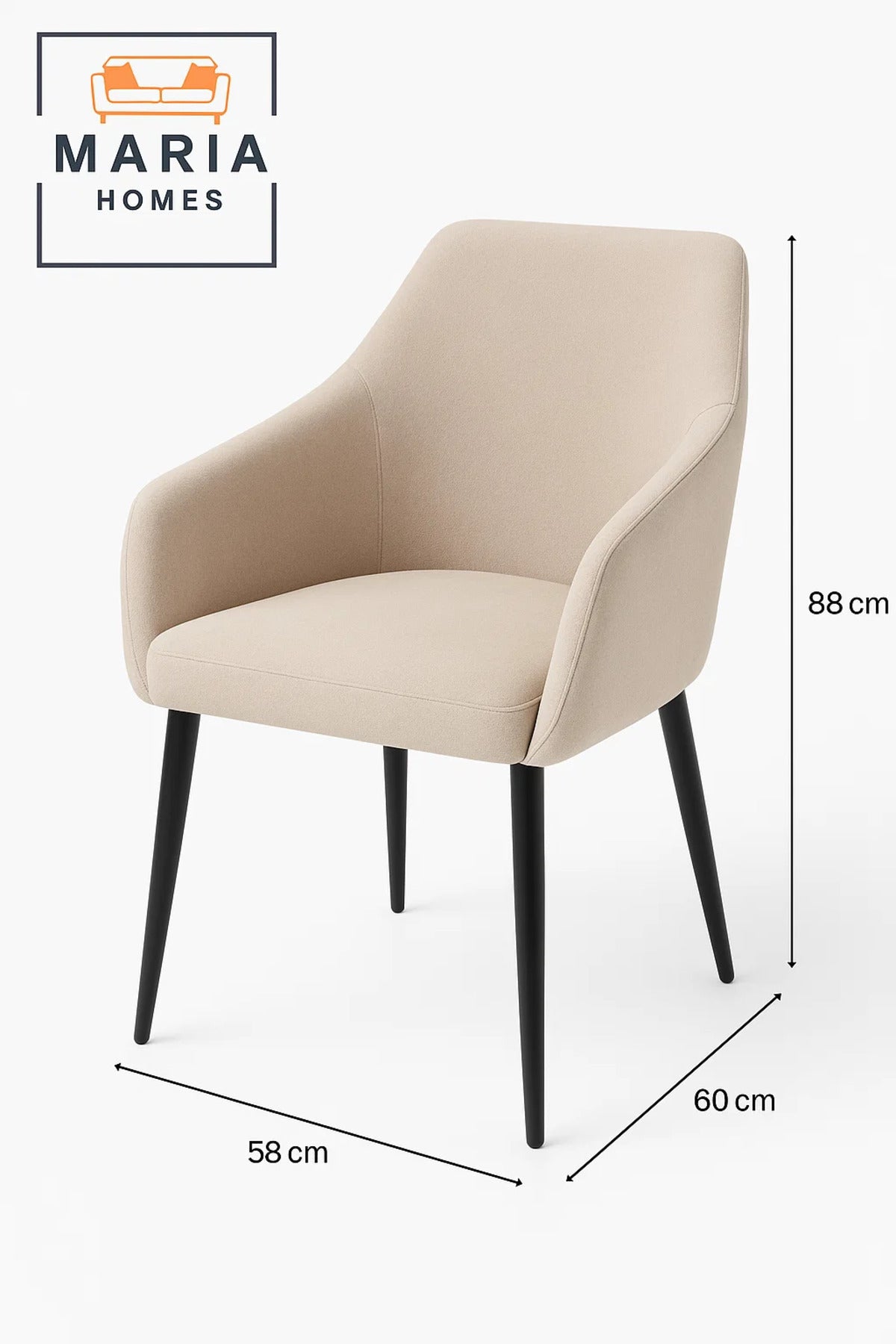Beige Modern Fabric Armchair Ð Upholstered Lounge Chair with Black Legs for Home, Office, or CafŽ