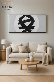 Black and White Circular Abstract Wall Art Ð Modern Textured Minimalist Canvas for Home 140*70CM