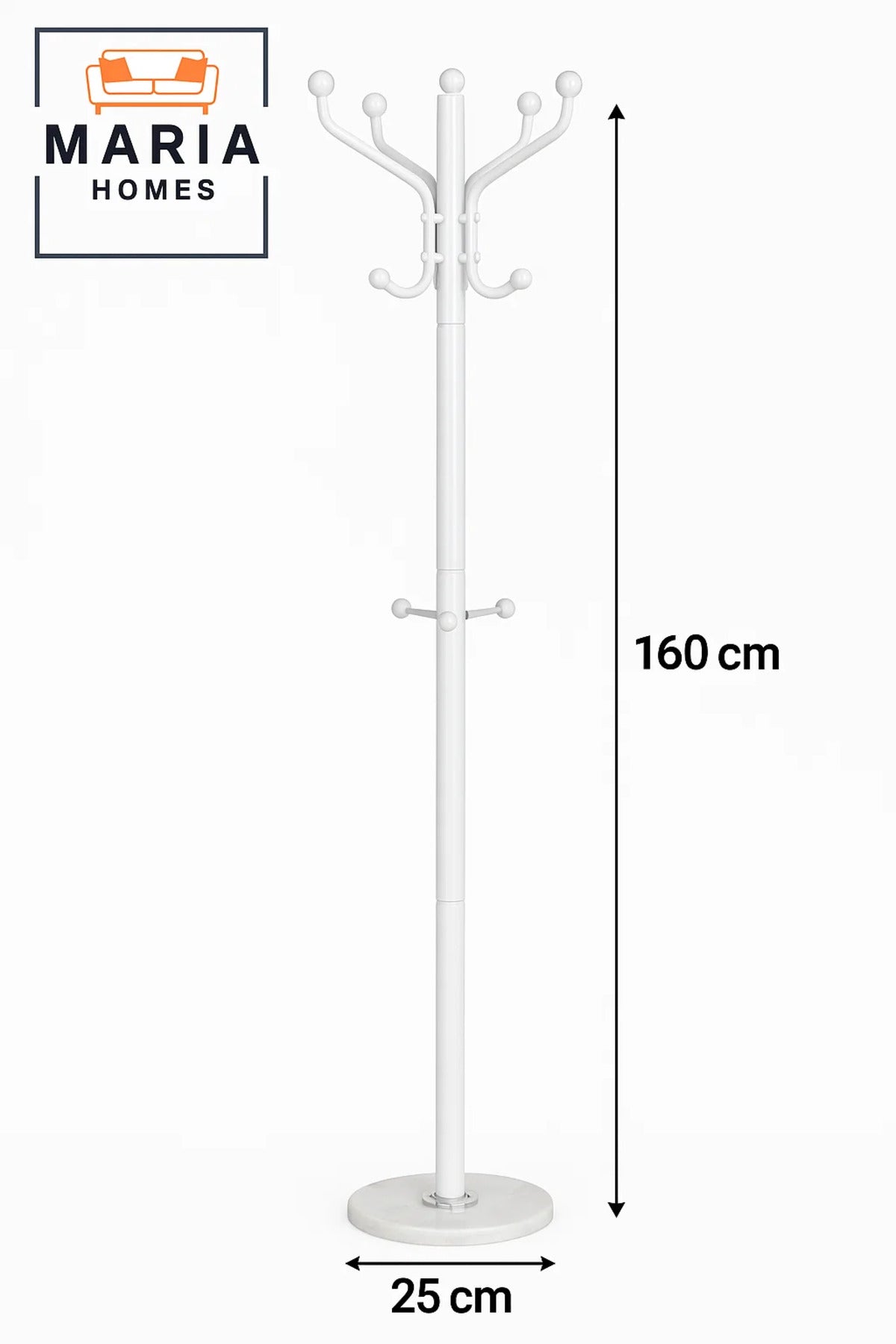 White Multi-Hook Coat Rack with Round Marble-Look Base