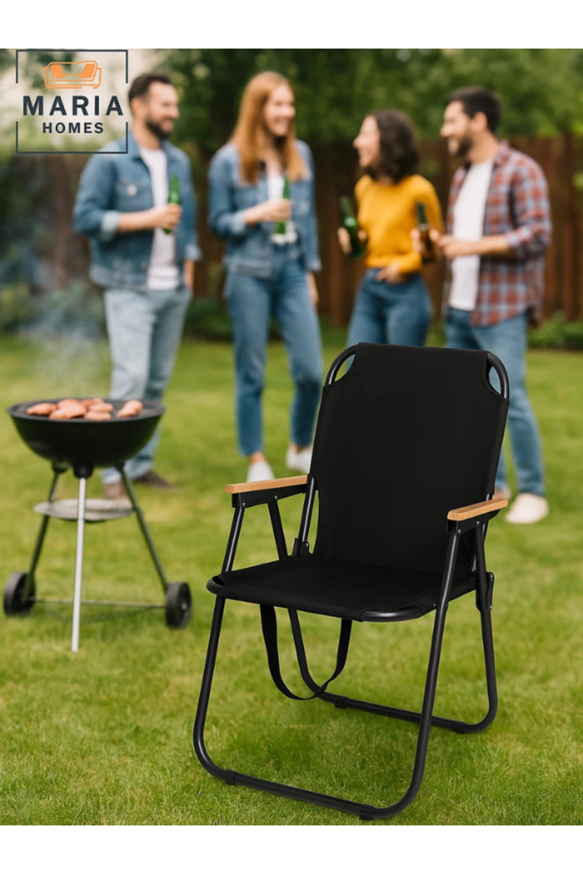 Aluminum Frame Folding Camping Chair, for Picnic, Beach, Garden, Black - 78H x 40SH x 52D x 52W cm