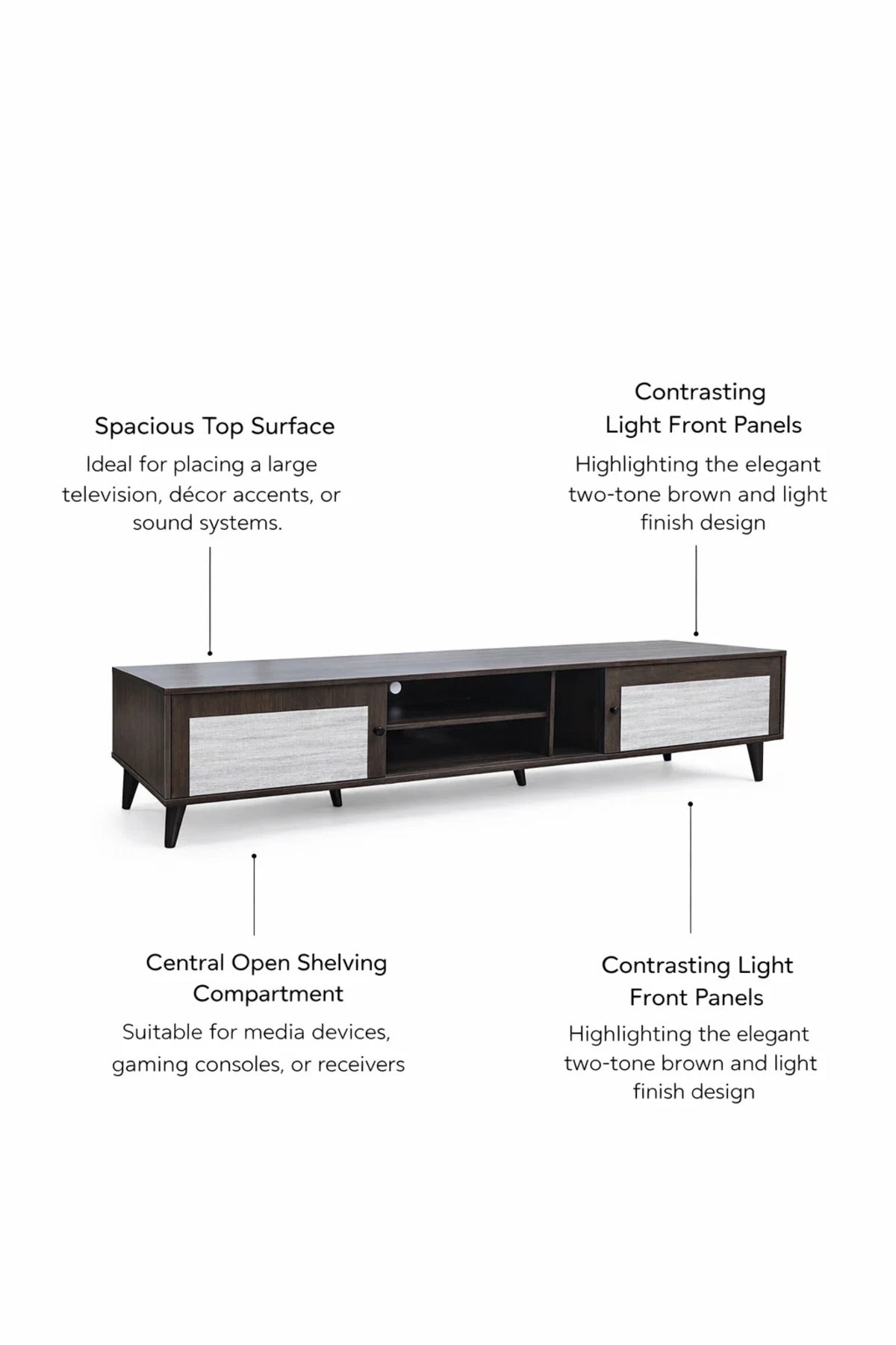 Brown & Grey TV Stand √ê 200x40x45 cm Modern Plasma Table with Cabinets & Shelves