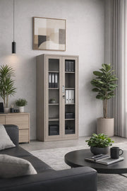 Premium Beige Metal Storage Cabinet with Glass Doors for Office Organization Secure Locking System