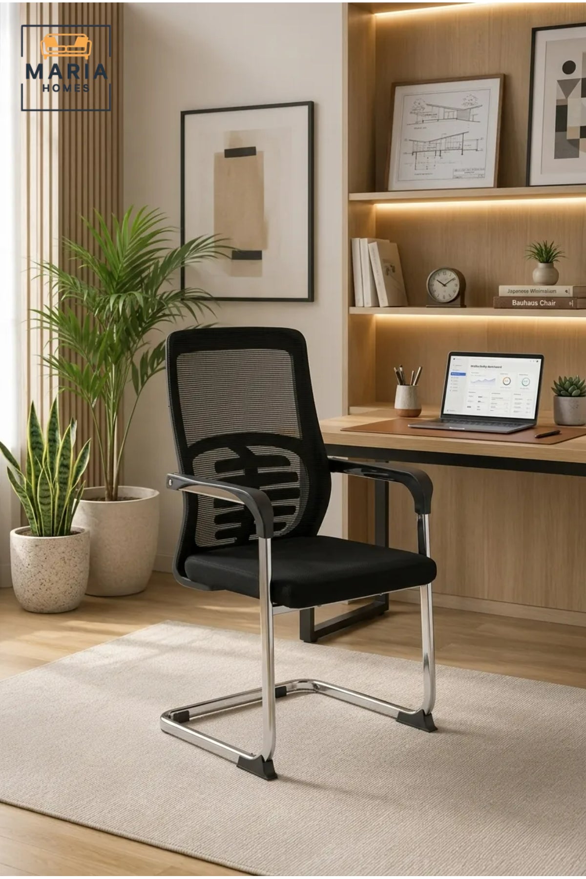 Ergonomic Mesh Visitor Chair with Lumbar Support, Cushioned Seat and Chrome Cantilever Frame