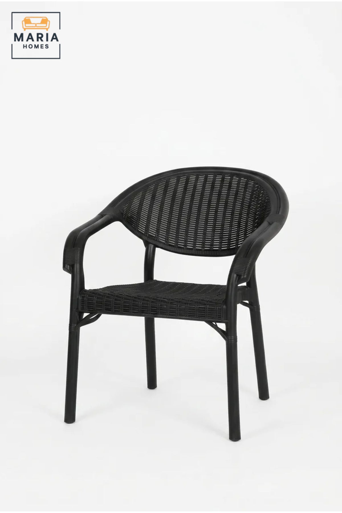 Modern Black Rattan Outdoor Armchair – Woven Patio Dining Chair with Armrests for Garden, Balcony & Café