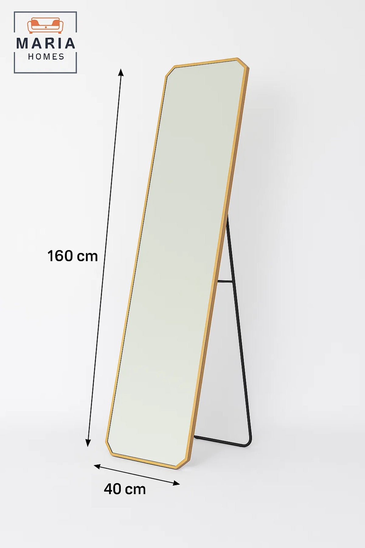 Gold Full-Length Standing Mirror with Angled Corners Ð 160x40cm Elegant Bedroom Dressing Mirror