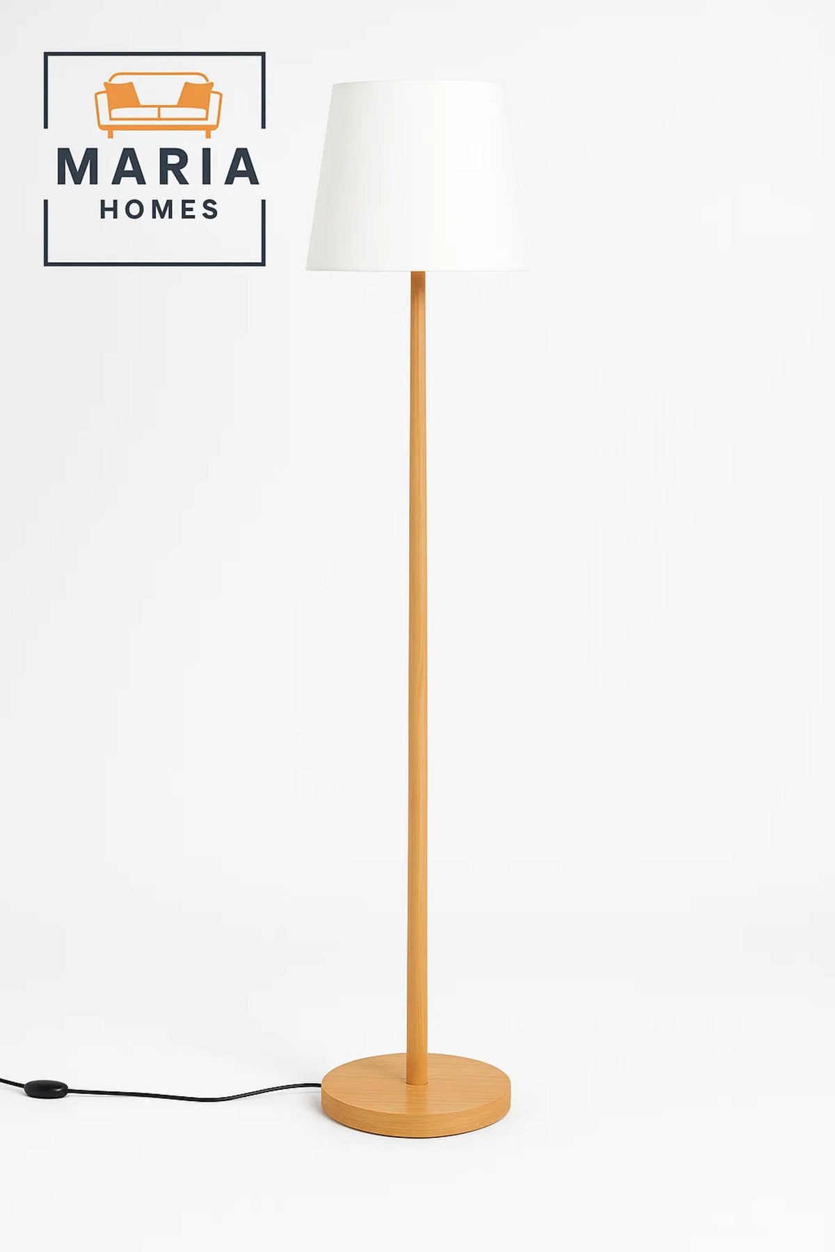 Minimalist Wooden Floor Lamp with White Fabric Shade