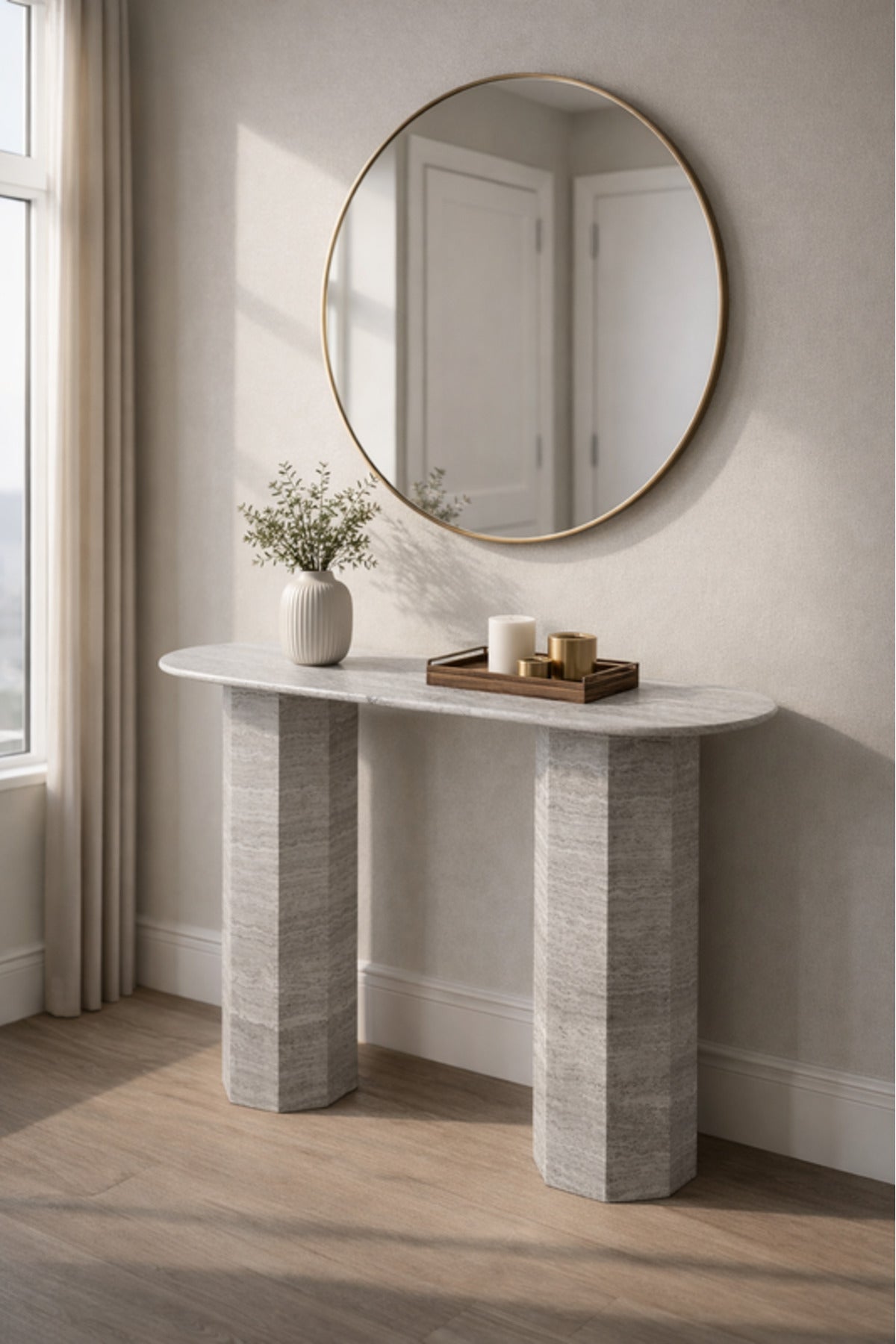Light Grey Marble Console Table Modern Hallway Entryway light grey marble