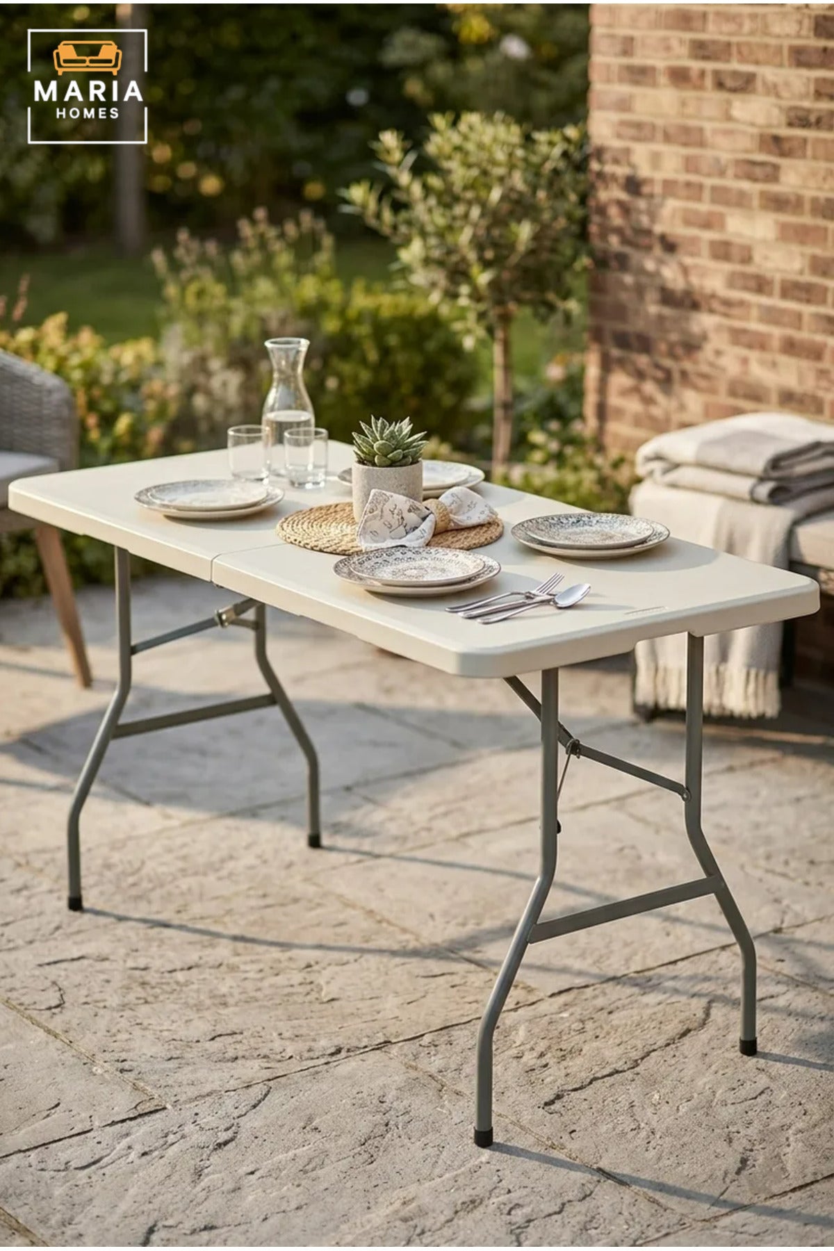 Large Portable Folding Table with Carry Handle and Metal Legs, Multipurpose Table for Camping, Picnic, Garden, Events, Catering and Indoor Use