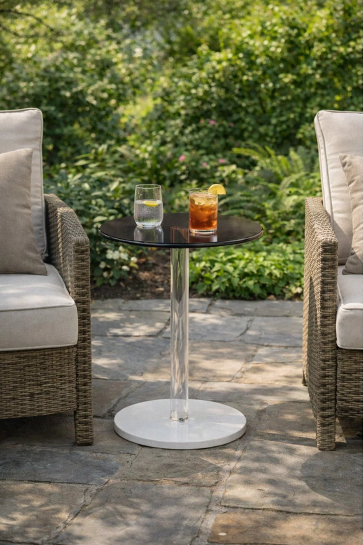 Modern Outdoor Round Bistro Table Top with White Base Patio Cafe modern outdoor round