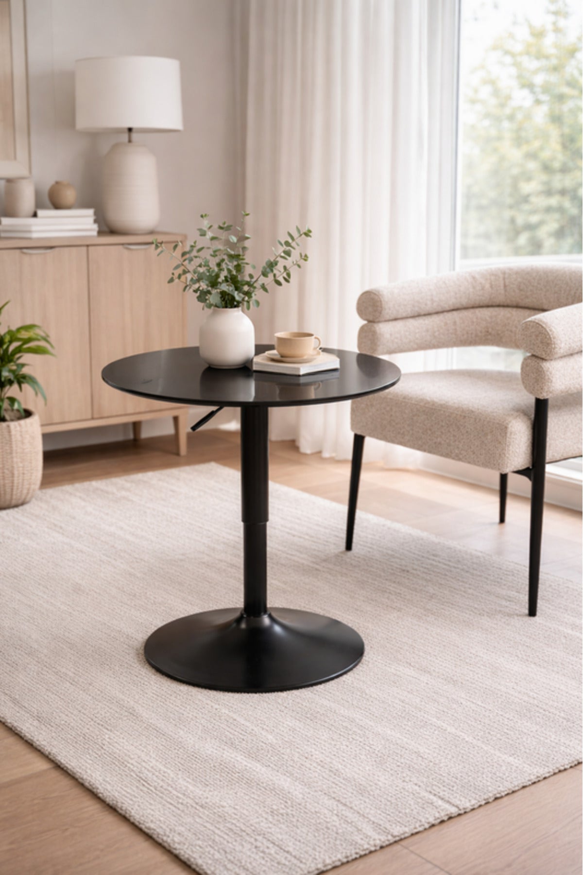 Black Adjustable Glass CafŽ Table 60x60cm Height 67Ð92cm black adjustable glass Dinner