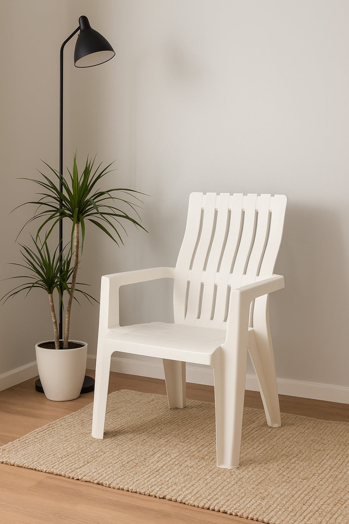White Plastic Arm Chair Ð Stackable Durable Garden & Patio Chair for Indoor & Outdoor