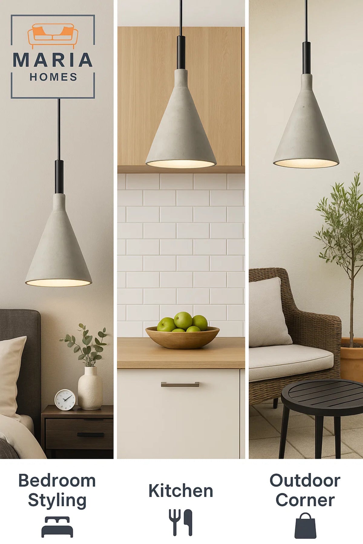 Cone-Shaped Grey Concrete Pendant Light