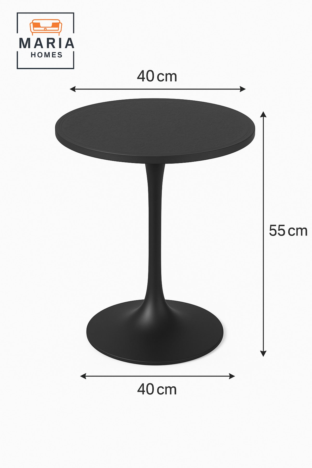 Modern Black Metal Side Table 40x40x55 cm | Round Coffee Table for Living Room & Bedroom