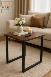 Square Wooden Table with Live Edge and Minimal Black Frame