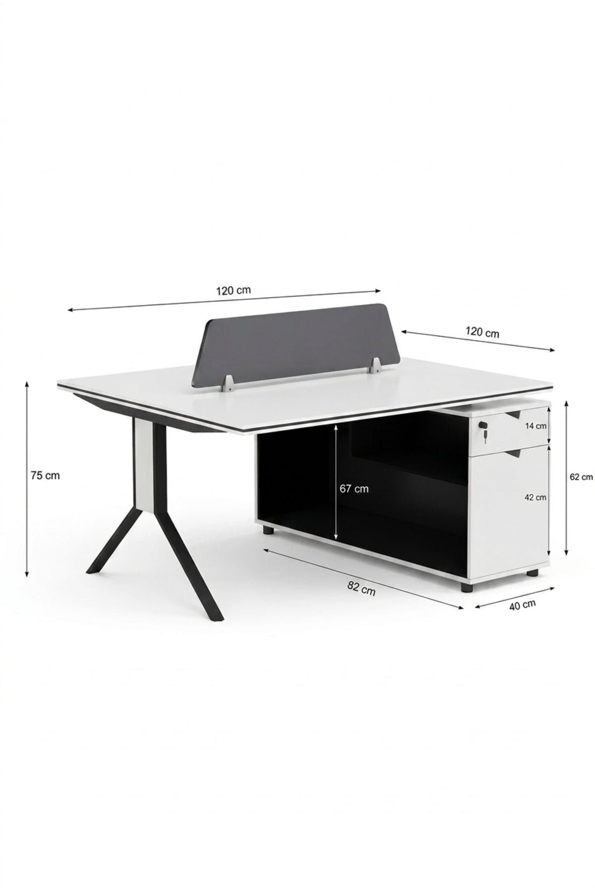 Single Person Office Workstation Desk with Mobile Storage Cabinet & Privacy Panel √ê Modern Executive Work Desk