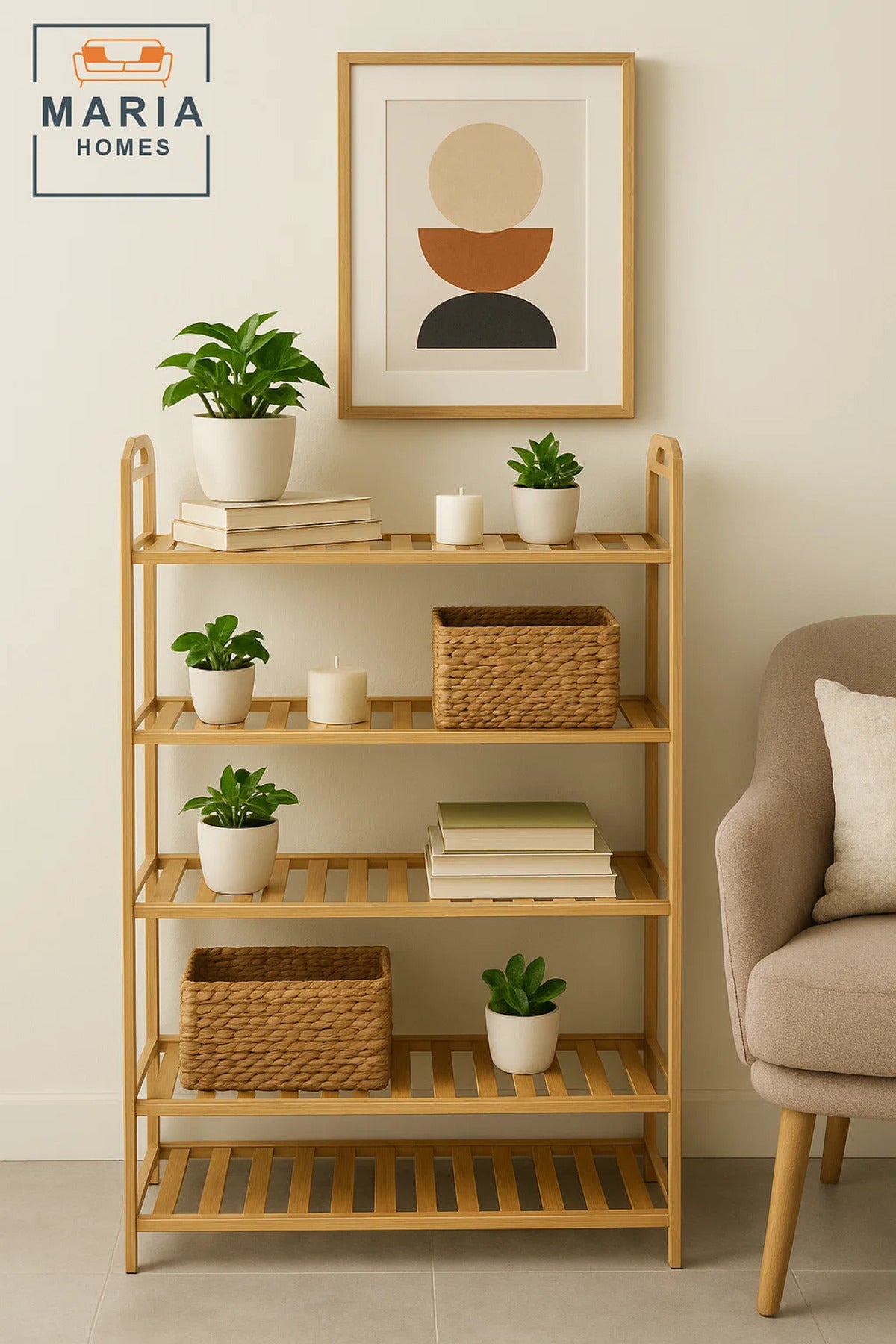 5-Tier Bamboo Shoe Rack Stand for Entryway or Closet Ð Slim, Spacious, and Natural Wood Finish