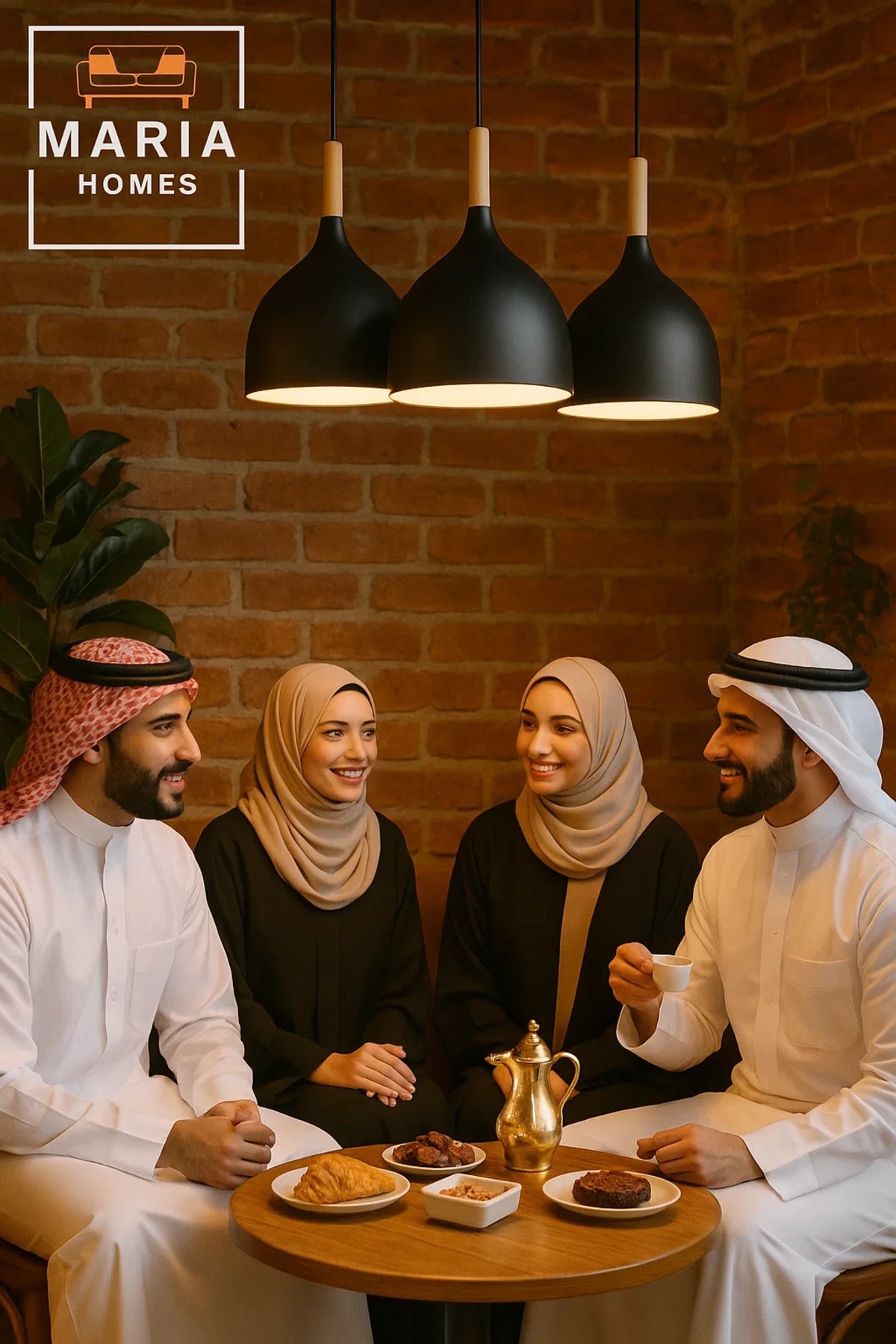 Triple Matte Black Pendant Light with Wood Accent