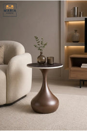 Modern Round Caf≈Ω Table √ê Marble Effect Top with Sculptural Brown Pedestal Base, Contemporary Bistro Table for Dining Room, Caf≈Ω & Restaurant