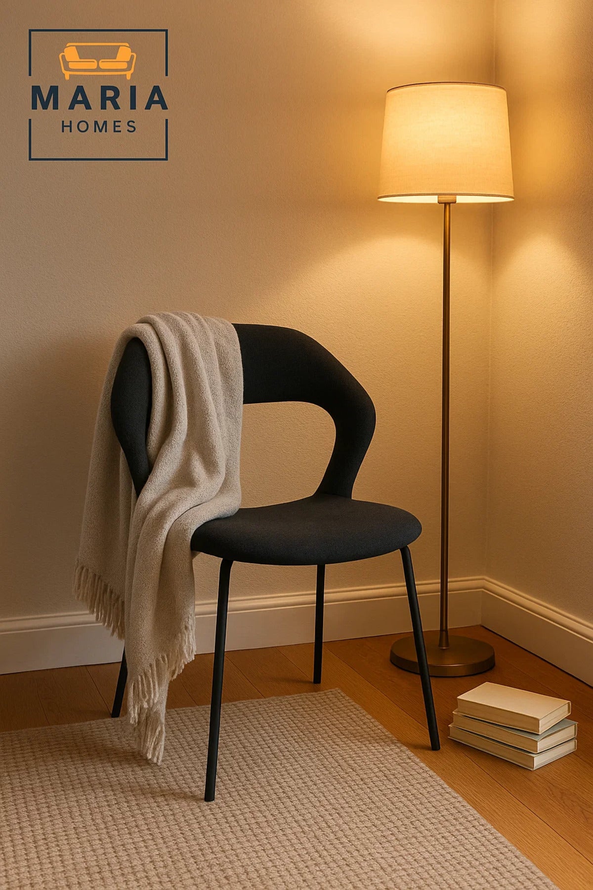 Black Fabric Dining Chair with Cutout Back Ð Modern Upholstered Chair with Metal Legs