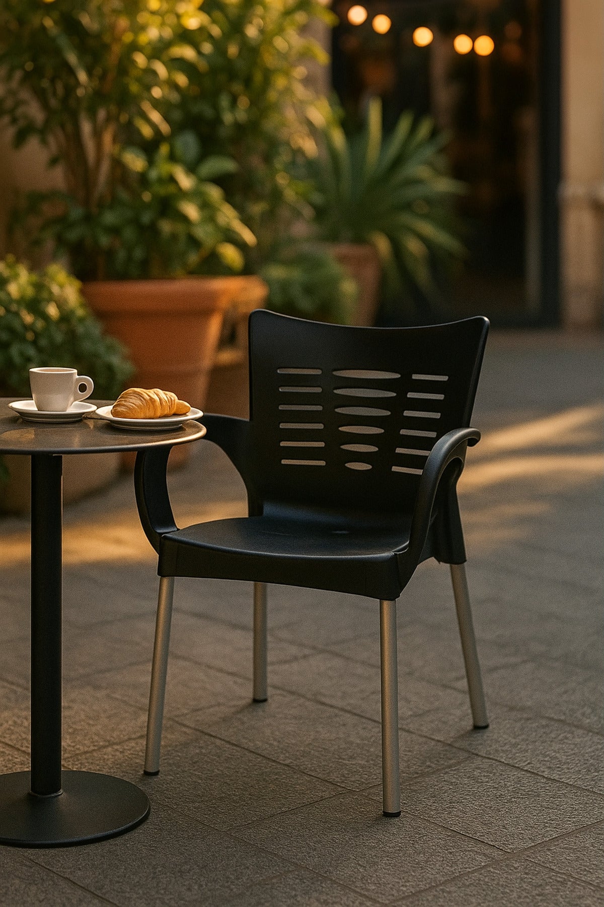Modern Black Plastic Outdoor Armchair for Garden, Patio & Balcony Stylish and Comfortable Design