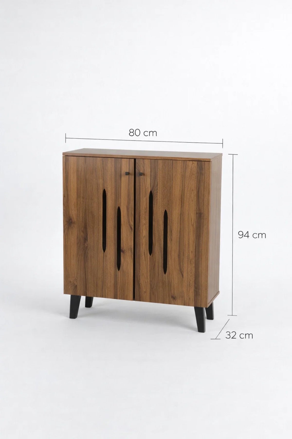 Modern Wooden Shoe Cabinet Dark Brown with Vertical Cut Out Design 80 x 32 x 94 cm