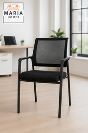 Black Mesh Office Visitor Chair with Cushioned Seat and Metal Frame