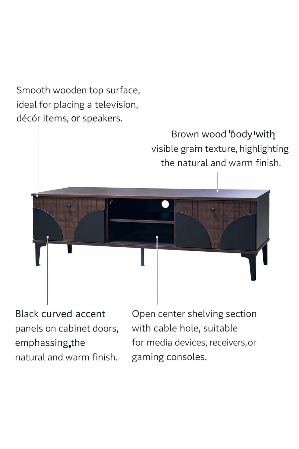 Brown & Black TV Stand √ê 140x40x45 cm Modern Plasma Table with Cabinets & Shelf